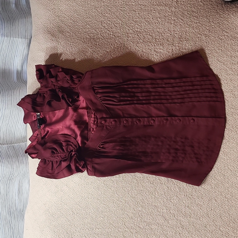 Azwell Flutter Pleated Silk Top, Size S